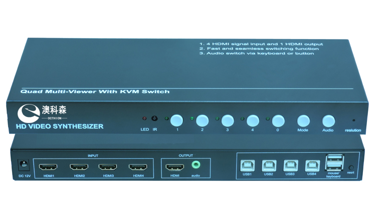 HDMI四畫面分割器（支持無縫切換、KVM、音頻）